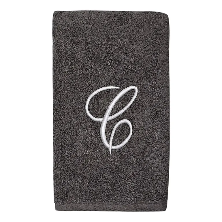 Avanti Premier Script Monogram Granite/Silver Bath Towel Collection