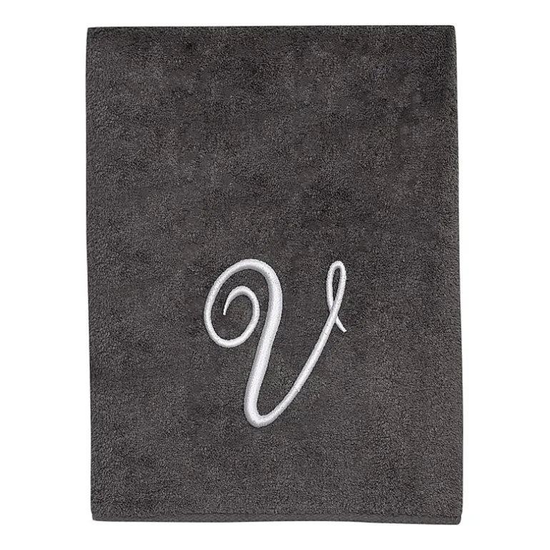 Avanti Premier Script Monogram Granite/Silver Bath Towel Collection