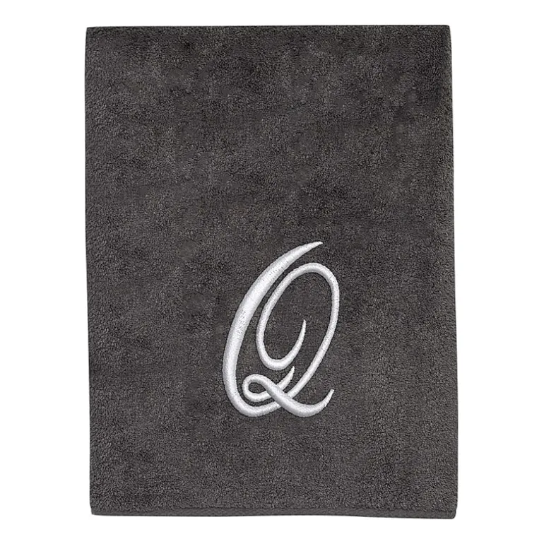 Avanti Premier Script Monogram Granite/Silver Bath Towel Collection