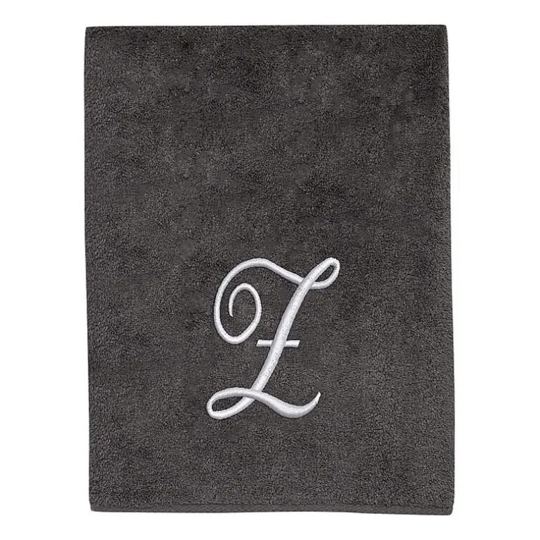 Avanti Premier Script Monogram Granite/Silver Bath Towel Collection