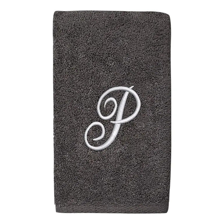 Avanti Premier Script Monogram Granite/Silver Bath Towel Collection