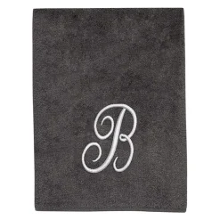 Avanti Premier Script Monogram Granite/Silver Bath Towel Collection