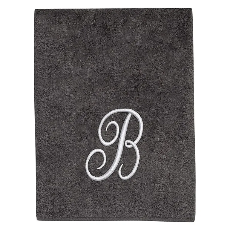 Avanti Premier Script Monogram Granite/Silver Bath Towel Collection