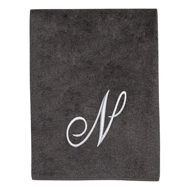 Avanti Premier Script Monogram Granite/Silver Bath Towel Collection