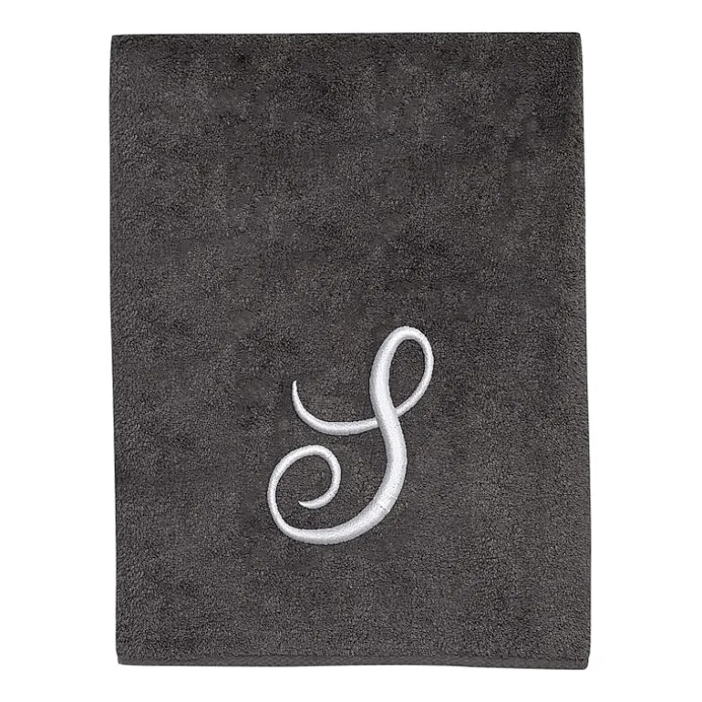 Avanti Premier Script Monogram Granite/Silver Bath Towel Collection