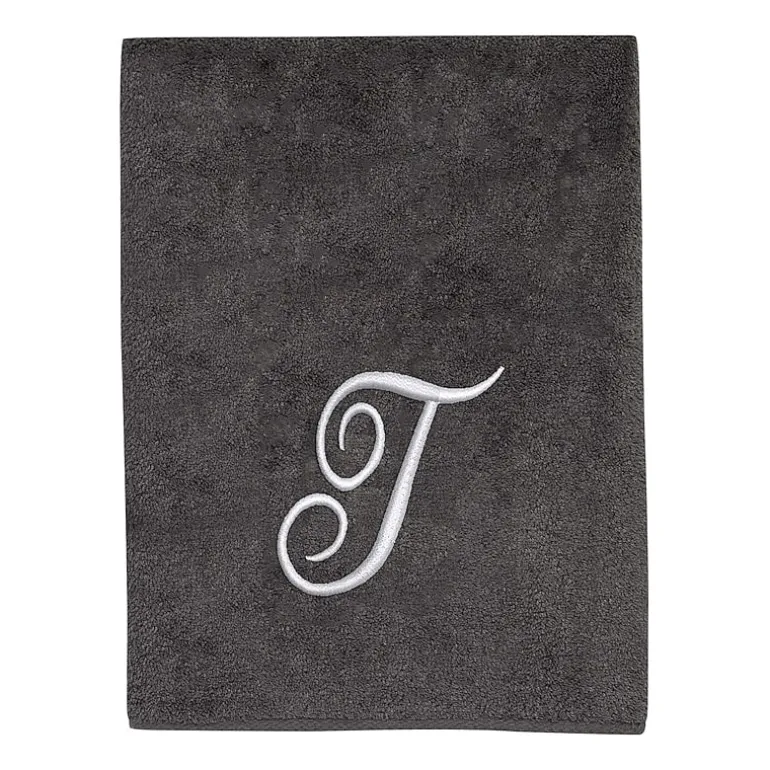 Avanti Premier Script Monogram Granite/Silver Bath Towel Collection