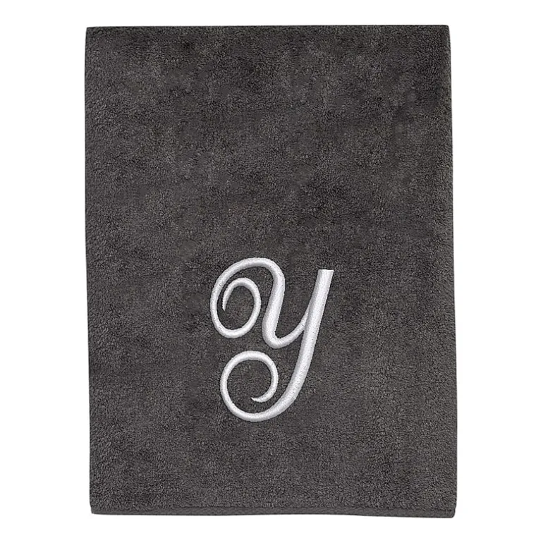 Avanti Premier Script Monogram Granite/Silver Bath Towel Collection