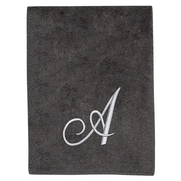 Avanti Premier Script Monogram Granite/Silver Bath Towel Collection