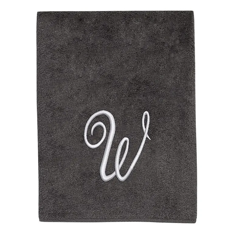 Avanti Premier Script Monogram Granite/Silver Bath Towel Collection