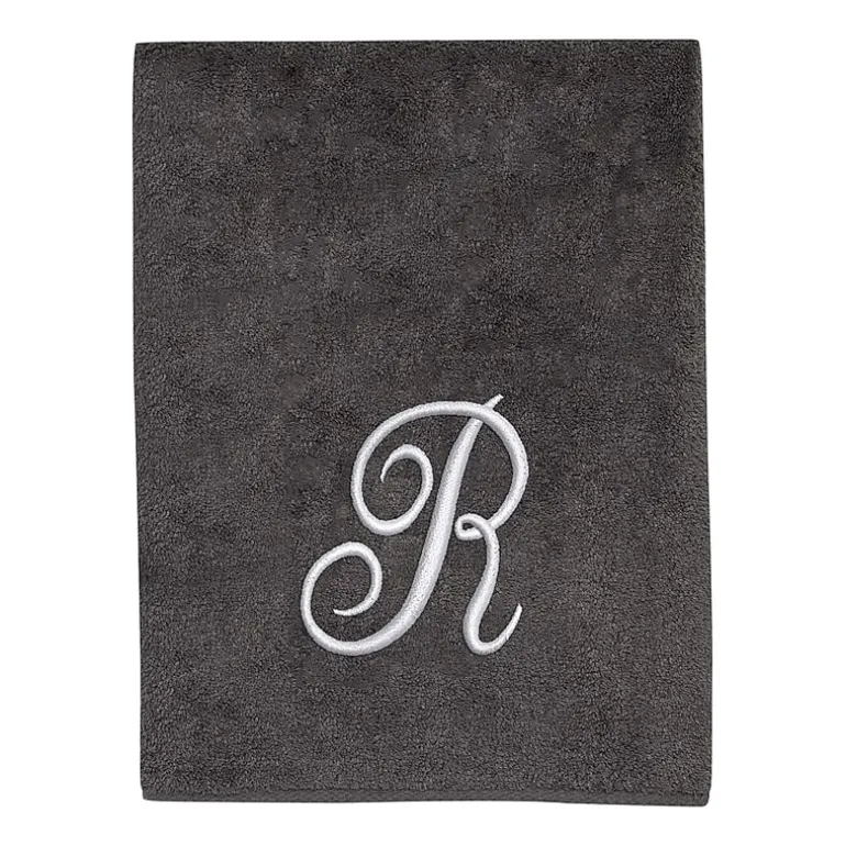 Avanti Premier Script Monogram Granite/Silver Bath Towel Collection