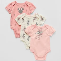 Baby Girls Minnie Mouse Crew Neck Short Sleeve 3-pc. Bodysuit