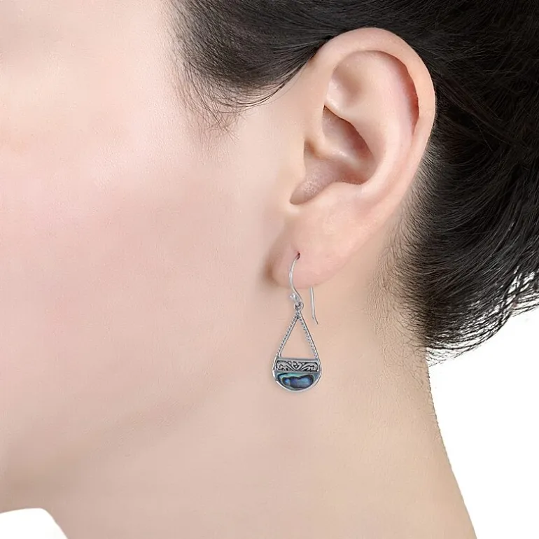 Bali Inspired Womens Abalone Sterling Silver Drop Earrings