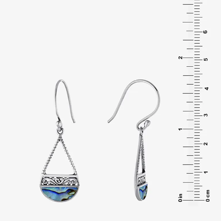 Bali Inspired Womens Abalone Sterling Silver Drop Earrings