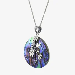 Bali Inspired Womens Abalone Sterling Silver Round 16 Inch Pendant Necklace