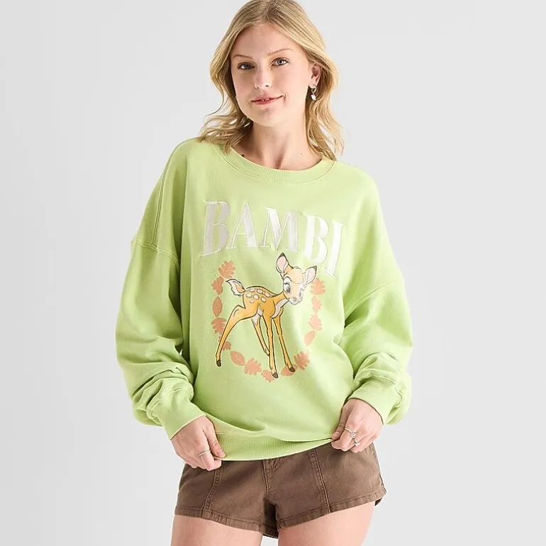 Bambi Fleece Crew Fleece Womens Juniors Crew Neck Long Sleeve Bambi Sweatshirt