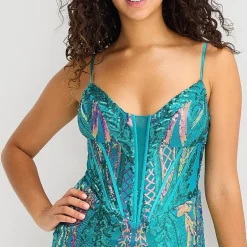 B. Darlin Womens Juniors V Neck Sleeveless Sequin Bodycon Dress