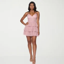 B. Darlin Womens Juniors V Neck Sleeveless Fit + Flare Dress