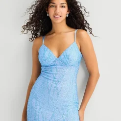 B. Darlin Womens V Neck Sleeveless Beaded Sequin Bodycon Dress