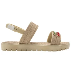 bebe Girl's Embossed Woven Sandals with Fruit Charm Accent