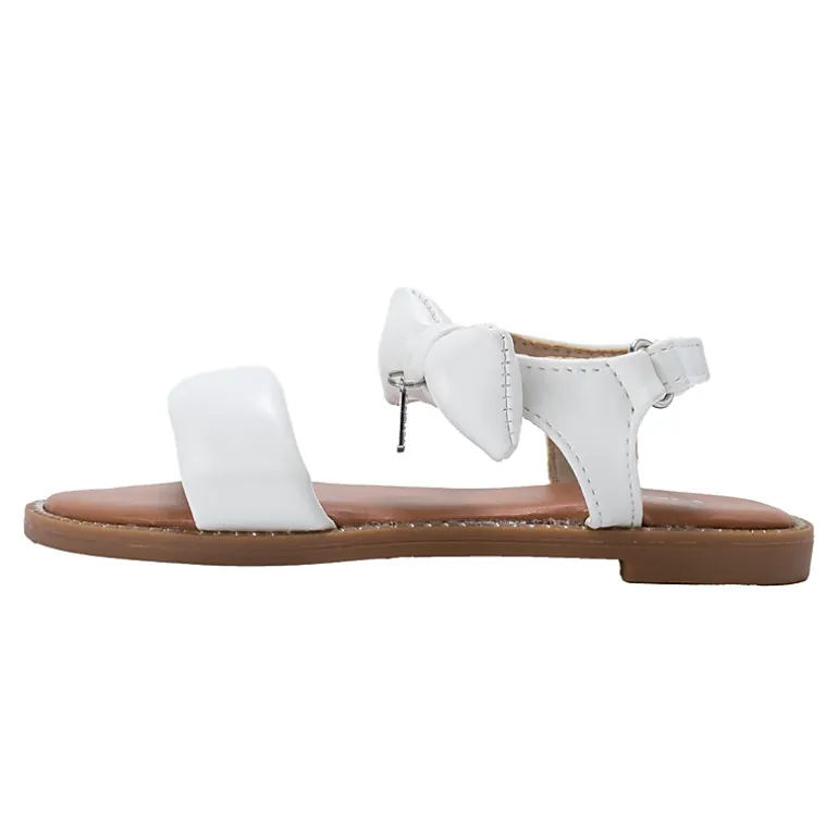 bebe Girl's Fashion Sandals - Dressy Shoes with Puffy Bow and Hanging Logo Charm