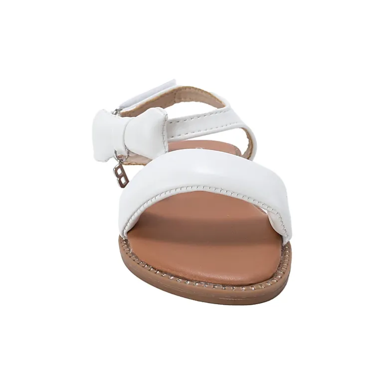 bebe Girl's Fashion Sandals - Dressy Shoes with Puffy Bow and Hanging Logo Charm