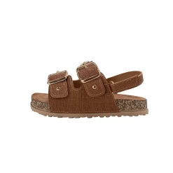 bebe Girl's Footbed Sandals with Buckle Straps and Charm Accents