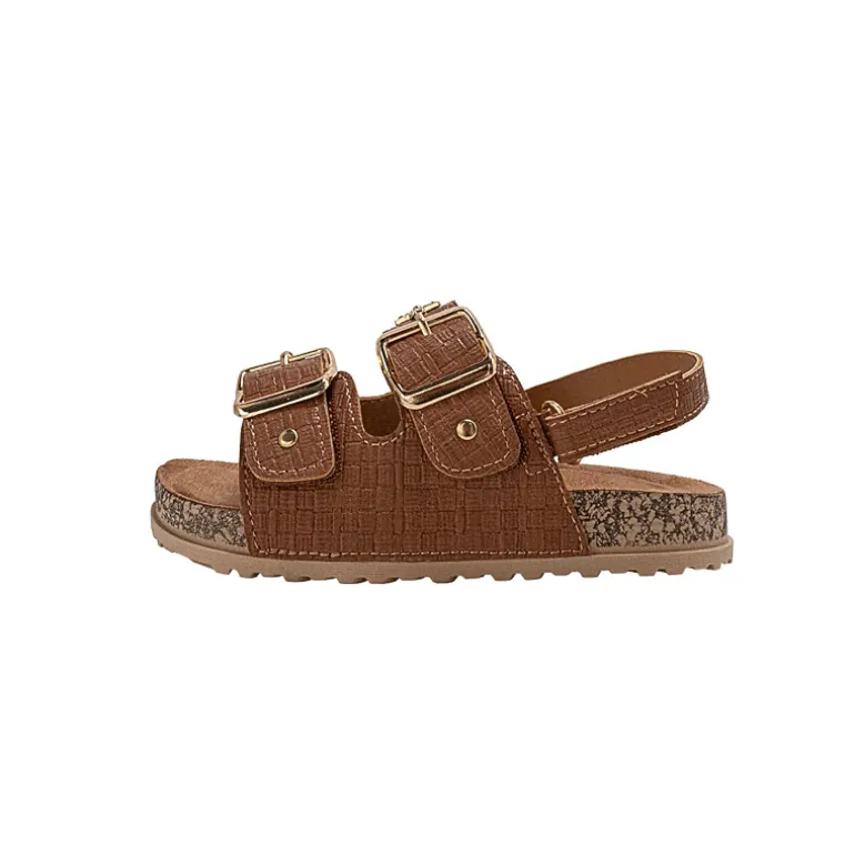 bebe Girl's Footbed Sandals with Buckle Straps and Charm Accents