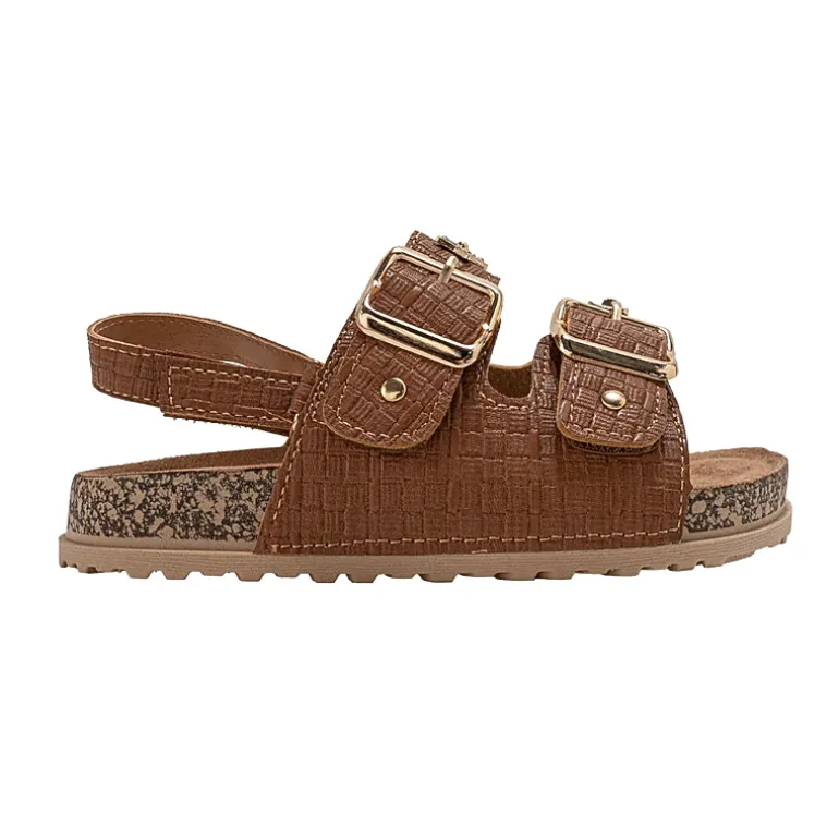 bebe Girl's Footbed Sandals with Buckle Straps and Charm Accents