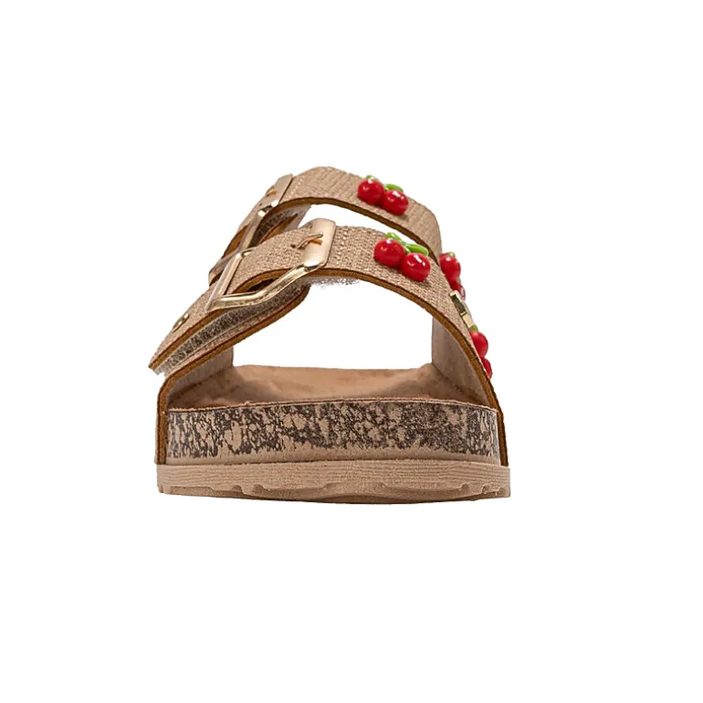 bebe Girl's Footbed Slide Sandals with Cherry Accents