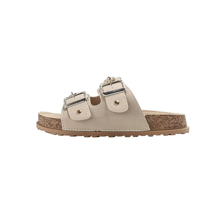 bebe Girl's Footbed Slide Sandals with Buckle Straps and Charm Accents