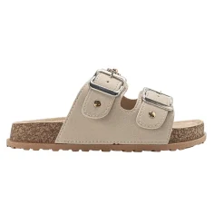bebe Girl's Footbed Slide Sandals with Buckle Straps and Charm Accents