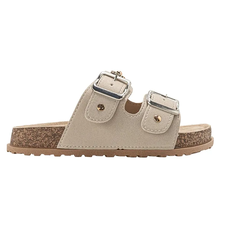 bebe Girl's Footbed Slide Sandals with Buckle Straps and Charm Accents