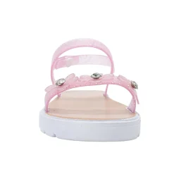 bebe Girl's Glitter Flower Strap Sandals with Rhinestone Accents