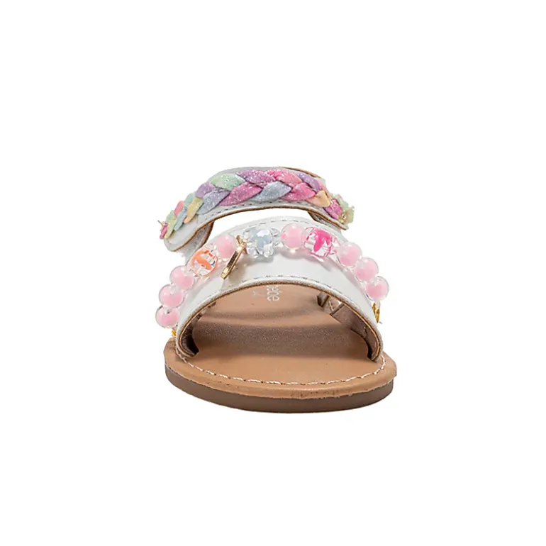 bebe Toddler Girl's Fashion Sandals - Dressy Shoes with Glitter Braid and Bracelet Accent