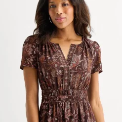 Be by CHETTA B Womens Notch Neck Short Sleeve Fitted Floral Fit + Flare Dress