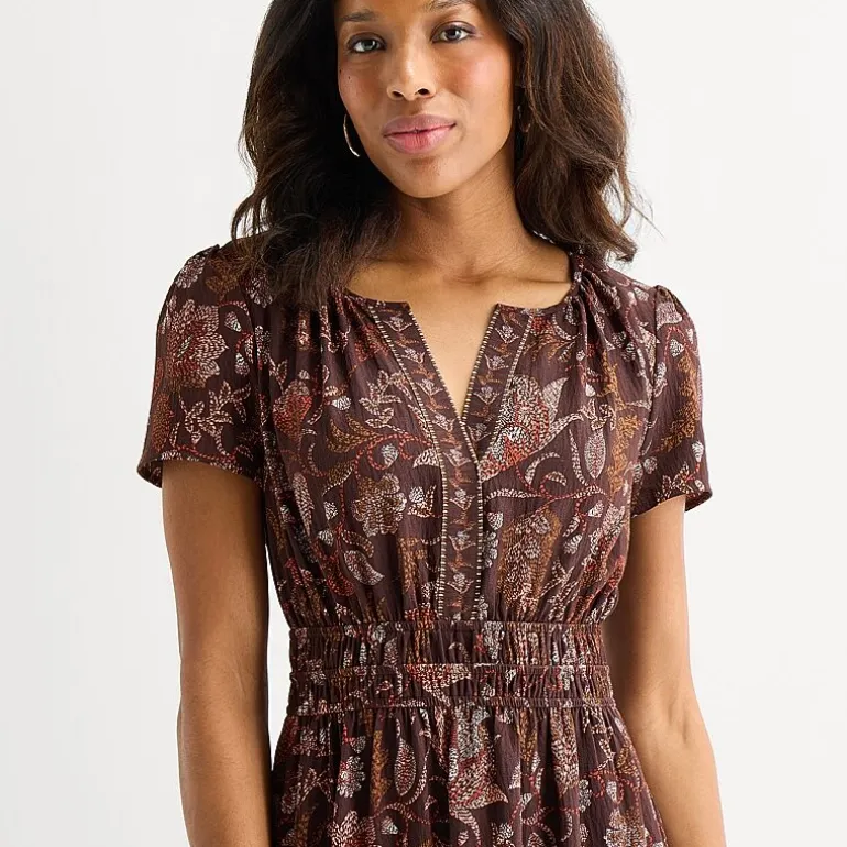 Be by CHETTA B Womens Notch Neck Short Sleeve Fitted Floral Fit + Flare Dress