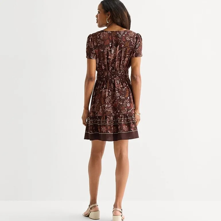Be by CHETTA B Womens Notch Neck Short Sleeve Fitted Floral Fit + Flare Dress