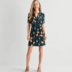 Be by CHETTA B Womens Notch Neck Short Sleeve Floral Shift Dress