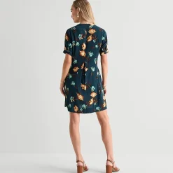 Be by CHETTA B Womens Notch Neck Short Sleeve Floral Shift Dress
