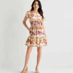 Be by CHETTA B Womens Notch Neck Short Sleeve Fitted Floral Fit + Flare Dress