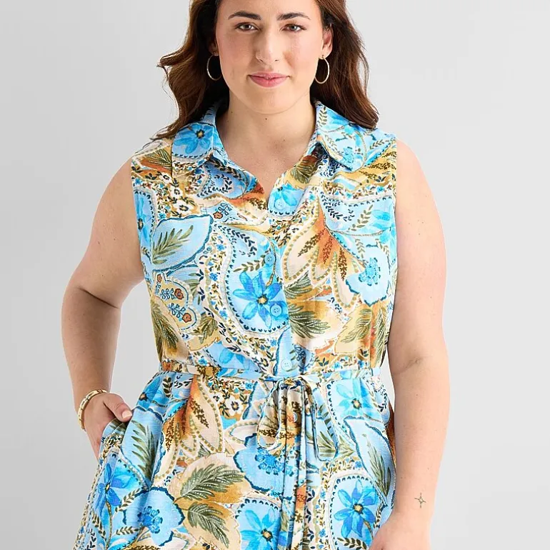 Be by CHETTA B Womens Plus Sleeveless Abstract Fit + Flare Dress
