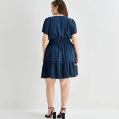 Be by CHETTA B Womens Plus Split Crew Neck Short Sleeve Fitted Fit + Flare Dress