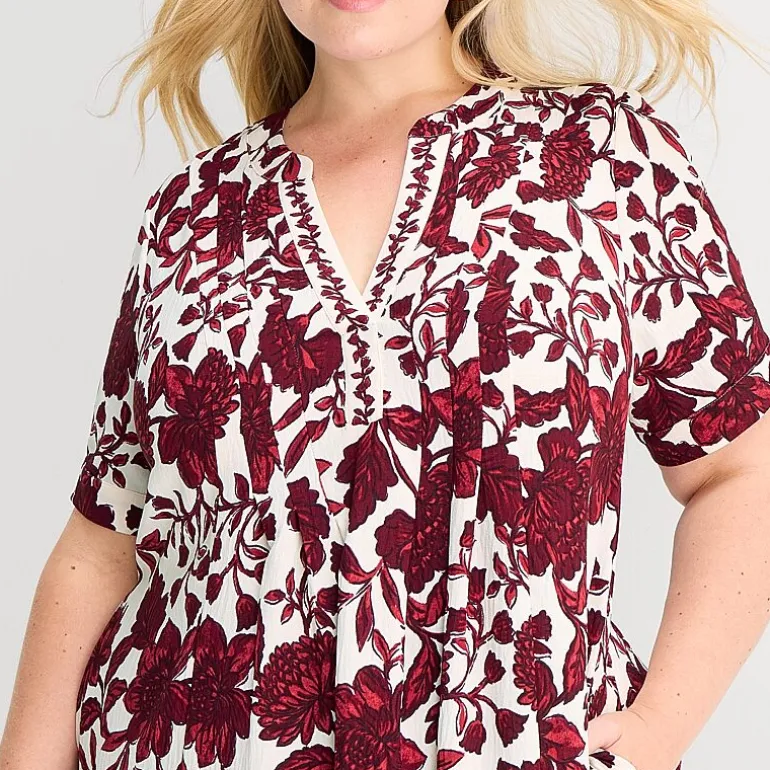 Be by CHETTA B Womens Plus V Neck Short Sleeve Floral Shift Dress