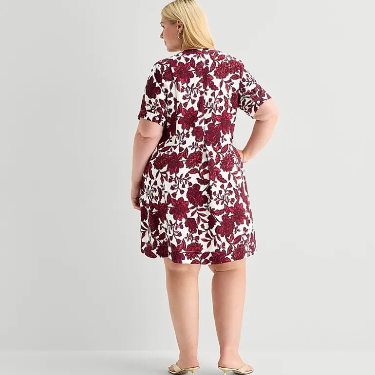 Be by CHETTA B Womens Plus V Neck Short Sleeve Floral Shift Dress