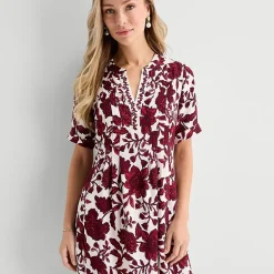 Be by CHETTA B Womens Split Crew Neck Short Sleeve Floral Shift Dress