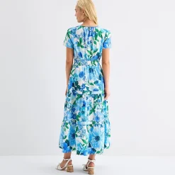 Be by CHETTA B Womens Split Crew Neck Short Sleeve Fitted Maxi Dress
