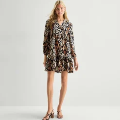 Be by CHETTA B Womens V Neck Long Sleeve Abstract Shift Dress