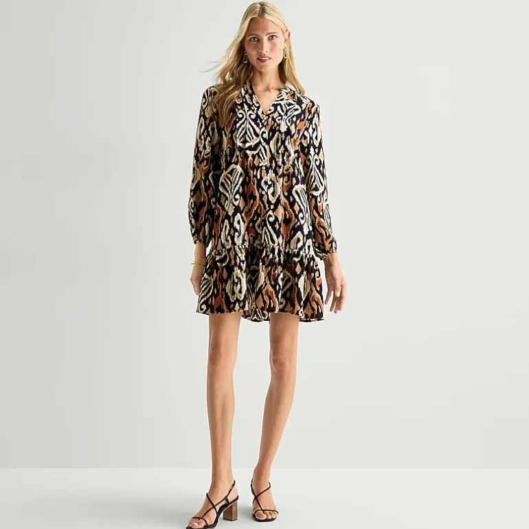 Be by CHETTA B Womens V Neck Long Sleeve Abstract Shift Dress