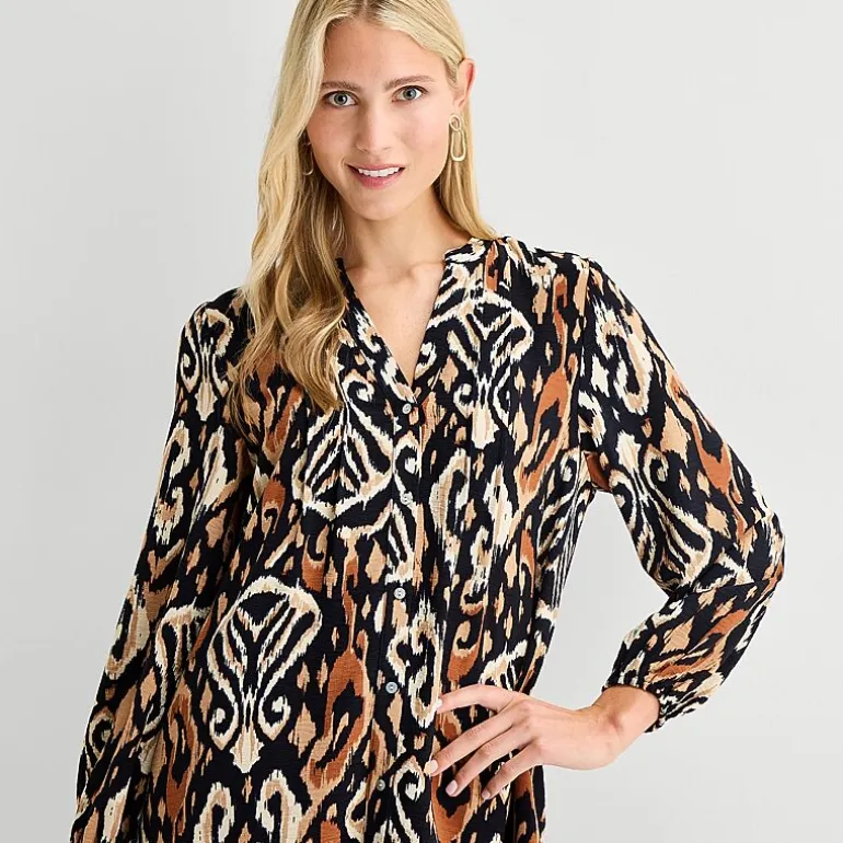 Be by CHETTA B Womens V Neck Long Sleeve Abstract Shift Dress