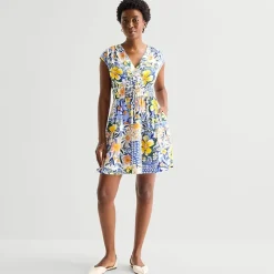 Be by CHETTA B Womens V Neck Sleeveless Drop Shoulder Floral Fit + Flare Dress